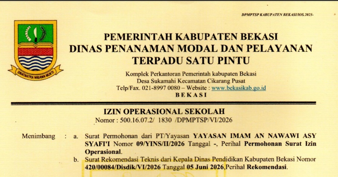 SURAT IZIN OPERASIONAL SDIT IMAM AN NAWAWI 